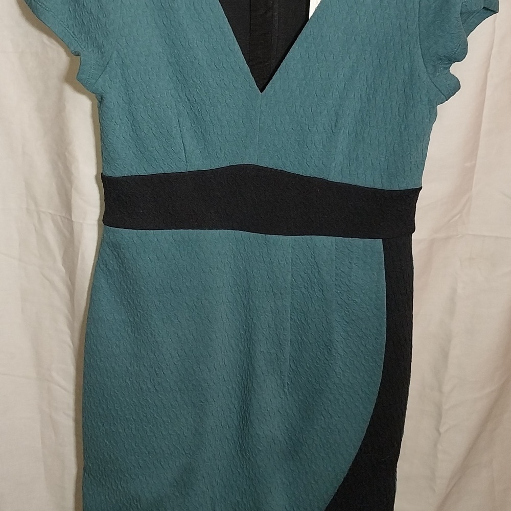 Maeve Splitshade Tulip Hem Textured Dress Turquoise & Black Anthropologie Size S